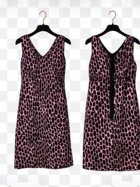 Pink and Black Polka Dot Midi Dress - V-Neck Sleeveless